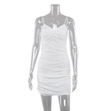 MQTIME  -  Summer New White Pleated V-neck Slim Hip Dress Feminine Hot Girl Slip Skirt