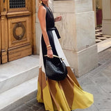 MQTIME  -  Trendy Halter Dress For Women Sexy Deep V Sleeveless Backless Tie-up Dress 2025 Summer Color Blocked Off Shoulder Evening Dress