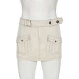 MQTIME  -  Safari Style Low Waist Belt Decor Mini Skirts Women Grunge Streetwear E-girl Fashion Pockets Bodycon Skirt Y2K Bottoms