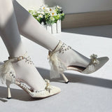 MQTIME  -  Elegant Women's Shoes Lolita Wedding Bridal Heels White Bow Butterfly Heels Y2K Heels Comfortable Mary Jane Shoe Summer