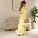 MQTIME  -  Fashion Lace-Up Long Sleeve Party Dress Elegant Lapel Single Breasted Solid Shirt Dress Women's Cotton Linen Pleated Long Dress