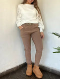 MQTIME  -  Fashion Woman Trousers New Summer Women's Elastic Waist Padded Stretch Casual  Calf Pants with Pocket
