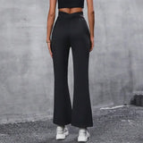 MQTIME  -  Fashion Women's Simple Slim Sports Hollow Out Waist Flared Pant Female Clothes Temperament Commuting Women Casual Trousers YSQ44