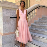 MQTIME  -  Elegant Dresses Date Modest Sweet Romantic V-neck Summer Charming French Stylish Feminine Trendy Women Party Evening Gown