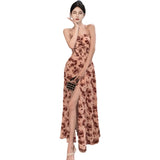 MQTIME  -  Summer French Fashion Spaghetti Strap Square Neck Sleeveless Party Evening Dress Woman Elegant Print Lace Up Midi Prom Dress