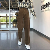 MQTIME  - 2024 new women Winter High Waist Corduroy Pants Wide Leg Trousers Autumn Streetwear Casual Harajuku Long Pants Loose Trousers