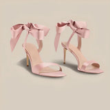 MQTIME  -  Bow Tie Strap High Heel Sandals Women Summer New Elegant Satin Shoes for Dress