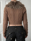 MQTIME  -  Vintage Winter Patchwork Turn Down Collar Long Sleeve Single Breasted Knitted Cardigan