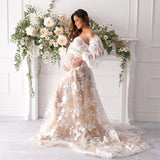 MQTIME  -  Lace Appliqued Prom Dresses Women Maternity Photoshoot Dress White Tulle Baby Shower Gown Customized Boho vestido de novia