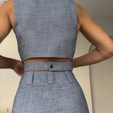 MQTIME  -  Summer Women Office Fashion Solid Sleeveless V Neck Irregular Solid Pullover Vest Top Loose Straight Pants Set Streetwear