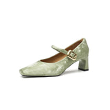 MQTIME  -  New women's shoes classic new Chinese retro style square toe thick heel shallow mouth single shoe