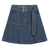 MQTIME  -   Retro spicy girl half skirt, female autumn new design, niche high waisted pleated short   denim skirt