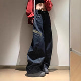  MQTIME  -  Vintage Spliced Leopard Pockets Jeans Loose Wide-Leg Denim Pants Safari Hip Hop Spliced Casual Punk Grunge Trouswers Korea Women