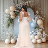 MQTIME  -  Maternity Summer Photography Dress Sleeveless Off Shoulder Soft Tulle Women Pregnancy Gown for Baby Shower Photoshoot