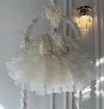 MQTIME  -  Children's evening dress V-neck sequined long-sleeved fluffy elegant girl princess dress for 0-12 years old birthday party