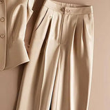 MQTIME  -  Korean Elegant Sleeveless Suit Summer Women's Lapel Single Breasted Office Lady Tops + Wide Leg Pants 2-Piece Set Outfits 877P