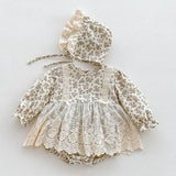MQTIME  -  New Summer Newborn Baby Girl Romper+Hat Short Sleeved Cotton Print Lace Splicing Baby Clothes Infant Baby Girls Jumpsuit