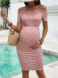 Mqtime Summer Korean Version of the New Slimming Fashion Line Shoulder Floral Skirt Temperament Maternity Dress