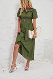 MQTIME  -  Rose Pink Maxi Dress Puff Sleeve Solid Color Button Down Dress Femme High Waist Summer Shirt Dress Basic Vestidos