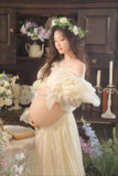 MQTIME  -  Women Photography Props Elegant White Elegant Dresses Set for Ruffles Top with Long Skirt 2pcs Studio Shooting Photo Clothes