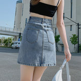 MQTIME  -  Split denim short skirt for women with high waist and slim appearance 2024 new small A-line buttocks wrapped skirt