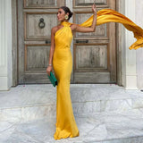 MQTIME  -  Elegant Satin Long Dresses Women Chic Fashion Solid Slim High Waits Female Robe With Ribbon Summer Lady Party Vestidos 2025 New