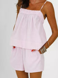 MQTIME  -  Y2K Striped Pajama Set Women 2 Piece Camisole Babydoll Tops and Striped Boxer Shorts Matching Pj Set Lounge Sets