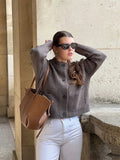 MQTIME  -  Elegant Women O Neck Cardigan Knitted Long Sleeve Button Pocket Slim Fitted Short Sweater 2025 Fashion New Pullover Knitwear Top