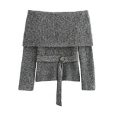 MQTIME  -  Elegant Solid Slash Neck Women Sweater Full Sleeve Knit Female Pullover 2024 Fashion All Match Autumn Winter Slim Lady Knitwear