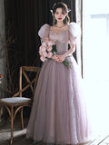 MQTIME  -  Simple Tulle Evening Prom Dresses Luxury Puff Sleeve Slim Formal Party Gowns Banquet Women Floor-length Quinceanera Dress