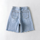 MQTIME  -  Women High Waist Wide Leg Denim Shorts Tassel Summer Fashion Streetwear Casual Solid Color Female Loose Straight Jeans