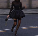 MQTIME  -  Women Puffy Pleated Empire Female Mini Dress 2025 Evening Sexy Party Lady Vestidos Elegant Lace See Through Patchwork Dresses