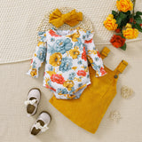 MQTIME  -  3Piece Spring Autumn Baby Girl Clothes Korean Fashion Flowers Long Sleeve Newborn Bodysuit+Dress Toddler Boutique Outfits