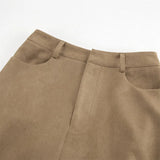 MQTIME  -  Fall Winter Vintage Suede Skirt New Women's Split Brown Long Skirts High Street Office Lady Elegant High Waist Slim Dress