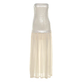  MQTIME  -  Fashion Chic Sequin Dress Women Sexy Sleeveless Patchwork Zipper Beach Vacation Birthday Party Club Stretch Bodycon