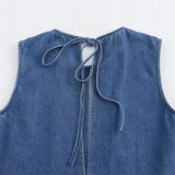 MQTIME  -  2024 Summer New Women's Style Simple and Casual Edition Round Neck Sleeveless Solid Color Combination Denim Dress