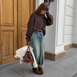 MQTIME  -  Oversize Knit Solid Women Sweater O Neck Full Lantern Sleeve Lady Pullover 2024 Autumn Elegant Solid All-match Female Knitwear