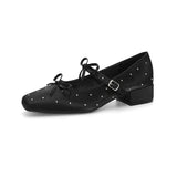MQTIME  -  Women's Mary Jane Shoes Exquisite Rivet Square Head Low Heels for Woman Elegant French Casual Shoes Designer Shoes Zapatos Mujer