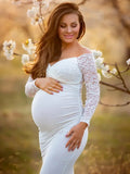  MQTIME  -  Pregnant Lace Dress for Photography White Maternity Gown for Photoshoot Ground Length Baby Shower Dress Baby Bump Shooting