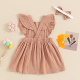 MQTIME  -  0-3Y Toddler Baby Girls Summer Casual Dress Ruffles Flying Sleeve Square Neck Solid A-line Dress with Headband
