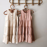 MQTIME  -  Girls Bohemian Long Maxi Linen Dress Summer New Beach Style Ruffled Casual Sleeveless Suspender Dresses TZ227