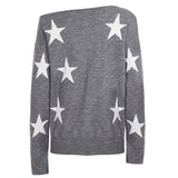MQTIME  -  Autumn /Winter Lazy Style Contrasting Stars Slanted Shoulder Loose Sweater Spicy Girl T-shirt Off Shoulder Long Sleeved Warm Top