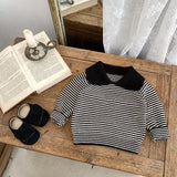  MQTIME  -  New autumn clothing for babies aged 0-3, striped lapel long sleeved polo shirts for boys and girls
