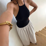 MQTIME  -  New Summer Solid Color Strap Splicing Chiffon Long Dress with Hundred Fold Sleeveless Dress for Women