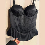 MQTIME  -  Women Top Satin Corset Spaghetti Strap Sweetheart Neckline Tops Structured Boned Bustier Decorative Hook Chic Party Streetwear