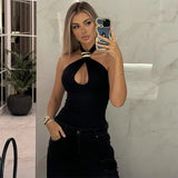 MQTIME  -  Sexy Metal Ring Hollow Out Halter Tank For Women Fashion Solid Sleeveless Slim Lady Tank Chic Summer Lady Streetwear 2025 New