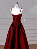 MQTIME  -  Burgundy Evening Dress Satin Prom Dress Spaghetti Lace-up/Zipper Back as you choose Party Dress
