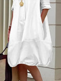 MQTIME  -  Female Fashion Black White Color Lapel Shirts Dress New Spring Summer Long Sleeves Loose Casual Daily Midi Dresses