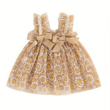 MQTIME  -  Photography Clothing  Adorable Daisy Print Sleeves Tulle Dress Golden  Elegant Lace Mesh Skirt For Photo Shoot