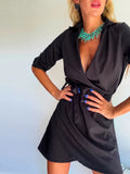 MQTIME  -  Summer Women Cotton Linen Short Dress Short Sleeve Lapel Solid Casual Dress Temperament Lacing Waist Slim Office Dress 2025